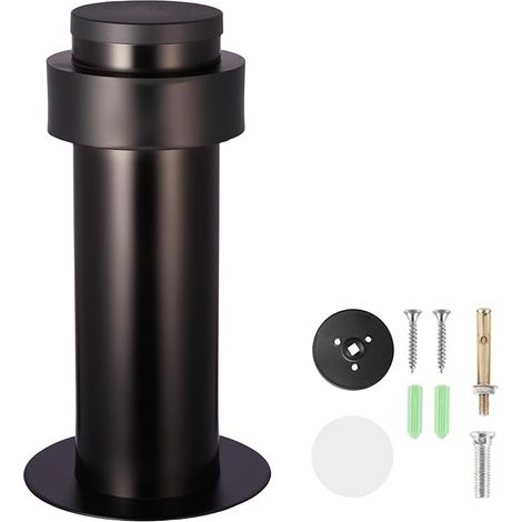 Inox Butee De Porte, MéTal Bloc Porte, Arret De Porte, Avec Pare-Chocs En Caoutchouc Vis Et Colle, Pour Tous Les Sols Durs (Noir/Black, 8cm/3.15in) (1/5)