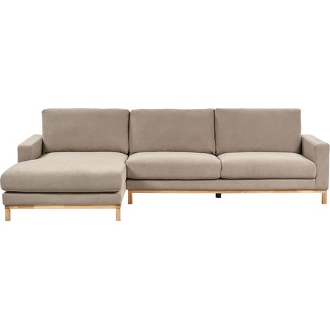 Sofá esquinero elegante patas de madera tapizado de tela gris pardo derecho Siggard