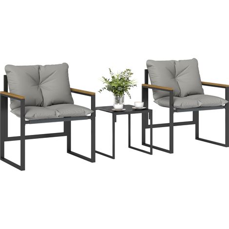 Bistro-Set für 2 Personen, 3-teiliges Garten-Bistro-Set mit Metallrahmen und dicken Polstern