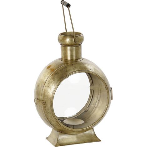 lanterne dorée en métal et verre style loft pour une ambiance chaleureuse - doré effet vieilli et verre transparent (1/4)
