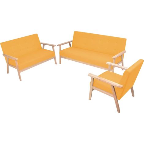 Sofagarnitur 3-tlg. Stoff Gelb