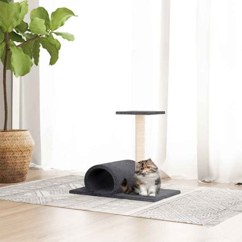 vidaXL Poste rascador para gatos con túnel gris oscuro 60x34,5x50 cm (1/5)