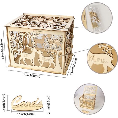 Rustikale DIY-Hochzeitskartenbox aus Holz, Geschenkkartenhalter für Hochzeiten, Babypartys, Geburtstage und Schulabschlüsse (1/4)