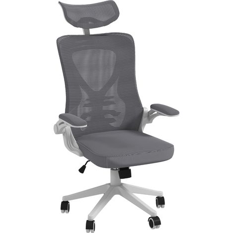 Sedia Poltrona Direzionale da Ufficio 65x64x120-130 cm Braccioli Ribaltabili in Tessuto a Rete Grigio Scuro (1/5)