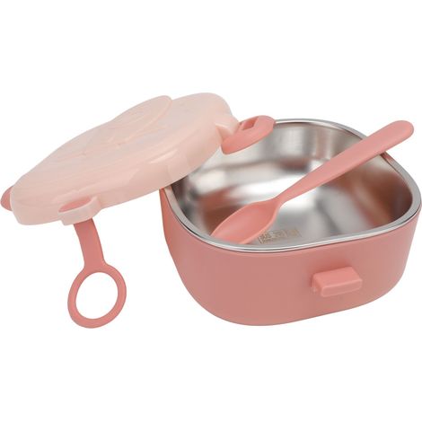 Isolierter Babynapf 360 ml, lebensmittelechter Edelstahl, herausnehmbarer Einsatz, ideal für unterwegs, rosa (1/5)