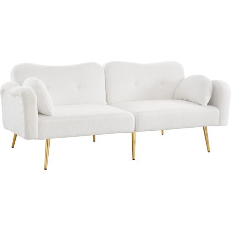 [Fonction lit] Canapé-lit 2 places - canapé deux places moderne avec dossier inclinable + pieds métalliques dorés, fonction lit intégrée. Meuble 2-en-1 multifonctionnel. (1/5)