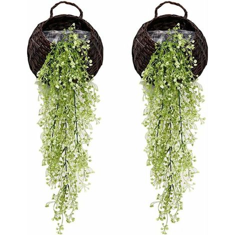 Lot de 2 Plante fleurie artificielle, Lierre Vigne Plante Artificielle Intérieur Exterieur Fleur artificielles Pour décoration murale et jardin-85cm(vert blanc) (1/5)
