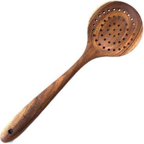 Cuillere bois teck Louche cuillere a long manche Cuillere de cuisine en bois avec grande cuillere a riz et palette Ustensiles de (1/4)