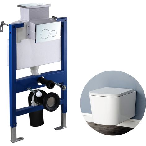 Rimless Wall Hung Toilet with 0.82M Concealed Cistern Frame UF Soft Close Seat Square WC pan (1/5)