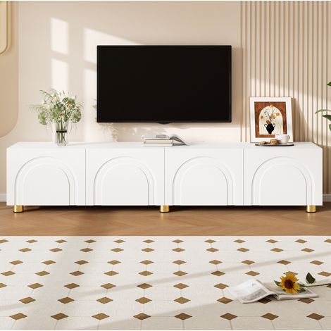 Mobile TV lowboard 180 x 35 x 40 cm con 4 ante, rilievo ad arco 3D, gambe in metallo, bianco DESVIAE (1/5)