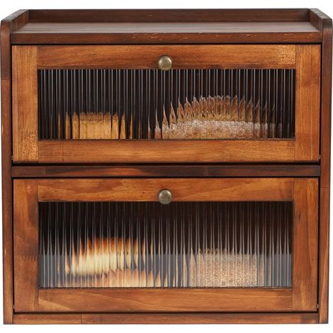 Boîte à pain en bois à deux niveaux, idéale pour le plan de travail, la cuisine et le rangement à domicile.-AquaForge (1/5)