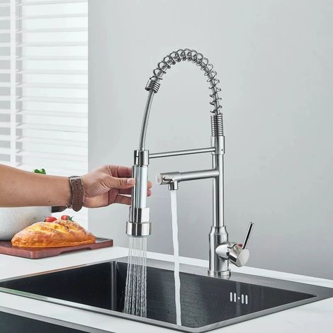 1 robinet mitigeur d'évier en acier inoxydable à poignée unique pivotante, robinet à tirette à 360 degrés, accessoires de cuisine (1/5)