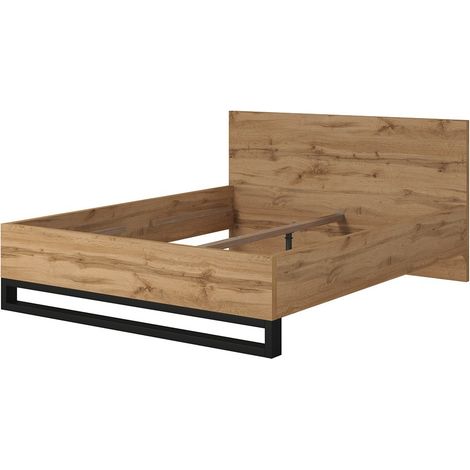Letto matrimoniale 160x200 stile industriale - Collezione MILOS. Colori rovere grezzo e nero.