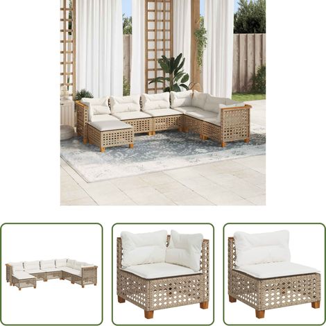 Gartensessel - 7-tlg. Garten-Sofagarnitur mit Kissen Beige Poly Rattan (1/5)