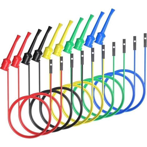 Crochets de test avec fils de raccordement femelles pour breadboard – cables en silicone souple et flexible, lot de 10 (1/4)