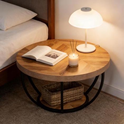 Couchtisch rund aus Holzwerkstoff und Metall in Holzoptik, 2 Ebenen