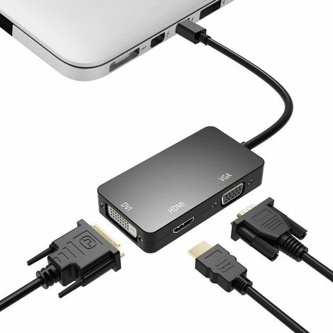 Adaptateur Thunderbolt 3-en-1 Mini Displayport vers HDMI DVI VGA Noir (1/3)