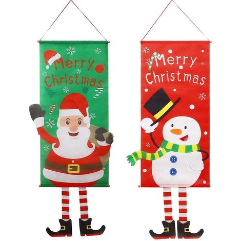 2 pièces Bannière de décorations de Noël Panneaux de signalisation de Noël Signal suspendu de Noël Père Noël Bonhomme de neige pour décoration murale et de porte de Noël (1/5)