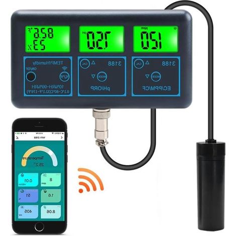 Medidor de calidad del agua - Analizador digital - Mantenimiento de acuarios - Medición 7 en 1 - Conexión a aplicación - Negro (1/5)