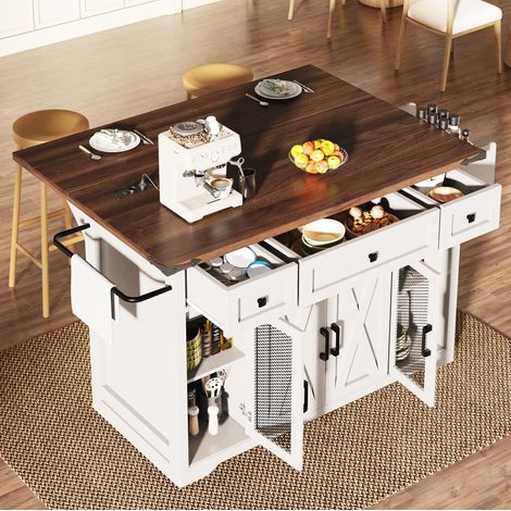 Meuble rangement cuisine mobile 120 cm blanc OKMYHOME (1/5)