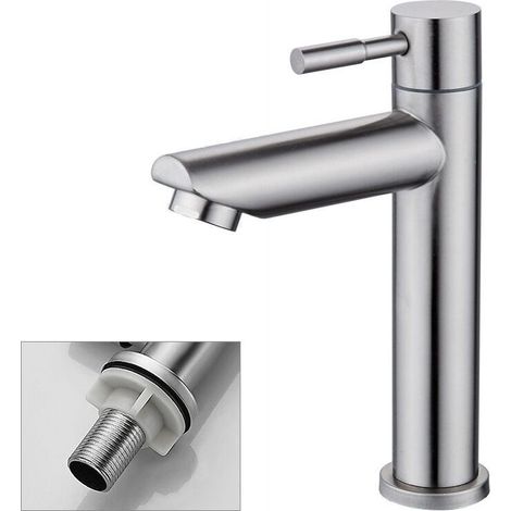 Robinet Salle Bain Eau Froide Uniquement Robinet Lavabo Surface Chromé en Cuivre Durable Robinetterie Lave Mains Cartouche Mousseur Démontable Pratique pour Nettoyer ou Remplacer,AAFGVC (1/3)