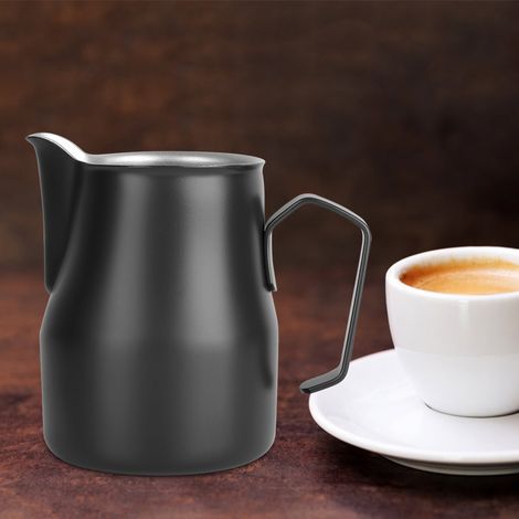 Pichet à lait en acier inoxydable 500 ml pour mousser le lait, idéal pour les cafés et les lattes (noir) (1/5)