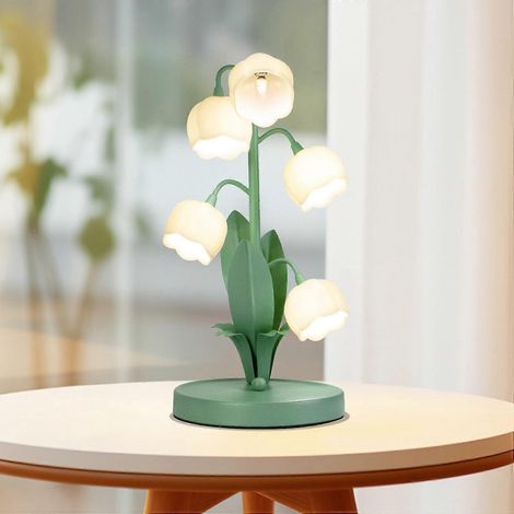 Lampe de table vintage à motif floral pour la maison, 5 lampes de chevet Muguet, 3 modes de couleur, ampoules LED G4, cadeau idéal pour la famille (1/5)