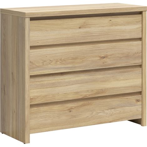 Commode 4 tiroirs meuble de rangement coloris Chêne mauvella - Longueur 105 x Profondeur 40,5 x Hauteur 92 cm (1/5)