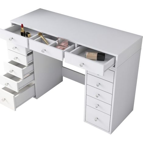 Toilette Tirol, Tocador con Espejo Incluido, 13 Cajones, Estructura Transparente, 120x45x82h cm Blanco