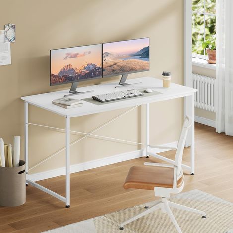 WOLTU Tavolo da studio scrivania per computer, postazione di lavoro moderna per ufficio, tavolo da pranzo per casa e ufficio, 140x60 cm, Bianco (1/5)