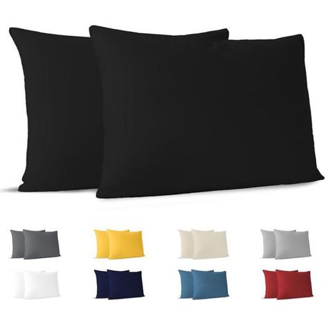 Taie Oreiller 30x50 cm (Lot de 2) 100% Coton Jersey 150 GSM - Noir - Taie d& 39oreiller 30 x 50 Coton - Noir 30 x 50 cm (1/5)