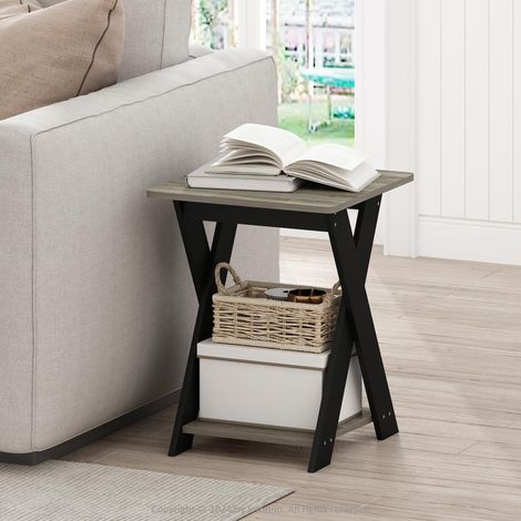 Table d'appoint avec Pieds en X avec étagère Ouverte, Table de Nuit croisée, Table de Chevet, Montage Facile, pour Salon, Chambre à Coucher, chêne Gris (1/5)