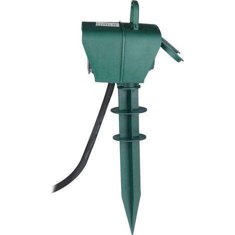 V-TAC Gartensteckdose mit 3m Kabel, 2 Steckdosen 16A mit Abdeckung und einem mechanischen Timer auf der Rückseite, Farbe Grün, IP44