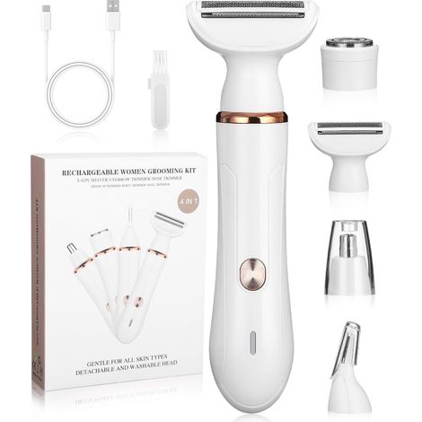 4-in-1 Intimrasierer für Frauen, elektrischer Nasenhaartrimmer, Gesicht, Achseln, Intimbereich, Nass- und Trockenrasur (1/5)
