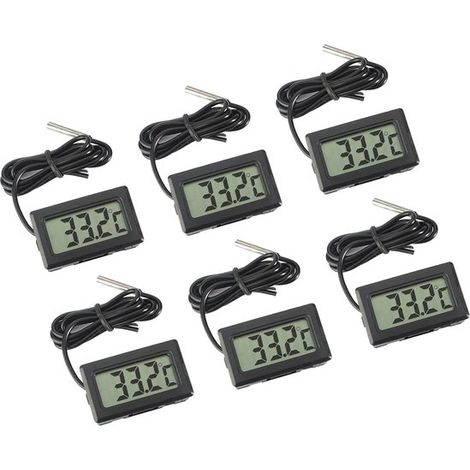 Termometro digitale LCD, monitoraggio della temperatura con sonda esterna per frigorifero, congelatore, acquario, nero (6 pezzi) (1/5)