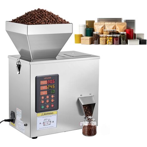VEVOR Machine de Remplissage Automatique de Granules et de Poudres 1-99,9 g, Haute Precision, en Acier Inoxydable, Systeme de Pesage Intelligent pour Grains de Cafe, Cereales, Epices et The, Argent (1/5)
