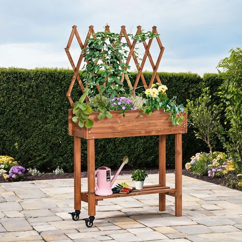 Carré potager surélevé en bois massif avec treillis rangement (1/5)