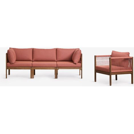 Ensemble de jardin avec canapé modulaire 3 pièces avec accoudoirs et fauteuil en bois d'acacia Branson SKLUM Terracotta - Brun Acacia