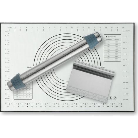 Ensemble de rouleaux à pâtisserie en acier inoxydable avec graduations, kit 3 pièces avec tapis antidérapant
