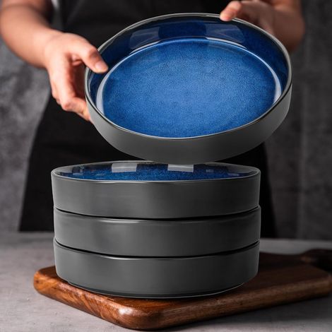Ensemble de 4 bols en céramique 22 cm noirs et bleus