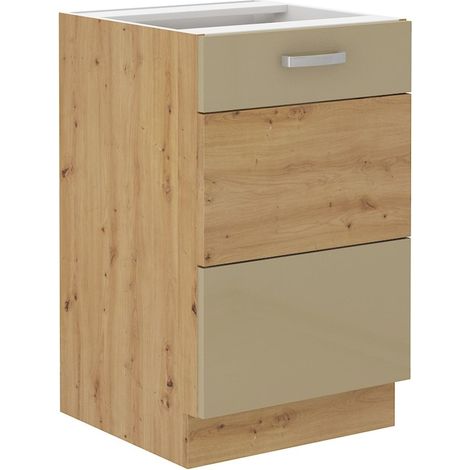 Spülenschrank 50 cm Eiche Artisan Cappuccino Glanz Küchenzeile Küchenblock Küche (1/4)