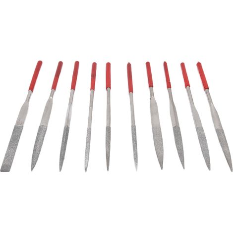 Ensemble de 10 limes aiguilles trempées, robustes et durables, avec manche confortable et pratique pour la bijouterie (4 x 160 mm). (1/5)