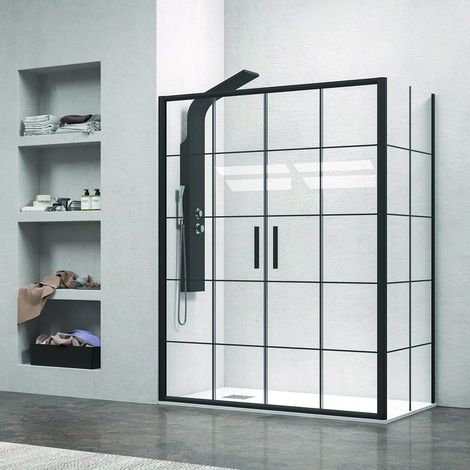 Box doccia angolare 180x70 scorrevole 4 ante telaio nero NICO-D6000S kamalu