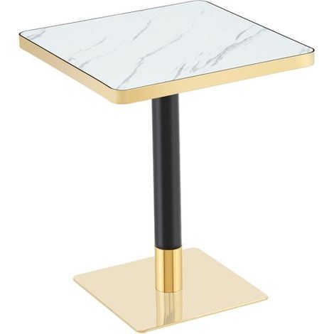 Table à manger plateau carré effet marbre structure métal style moderne surface uv (1/5)