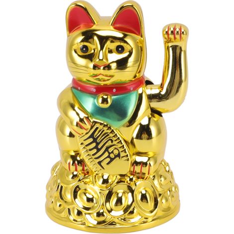 Chat de la Chance Sculpture Électrique en Plastique Doré avec Patte Qui Bouge, Décoration d'Intérieur Idée Cadeau 15 cm MLY46A (1/5)