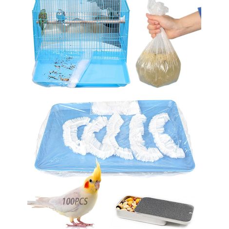 100 Sacs de protection, élastique extensible 119cm, film plastique transparent, bac à litière, cages oiseaux (1/5)