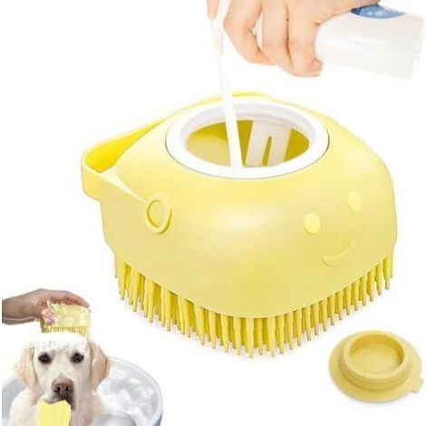 Brosse de Bain en Silicone Souple pour animaux de compagnie Accessoire de Toilettage avec Réservoir et Distributeur d'Eau et Shampoing (1/5)