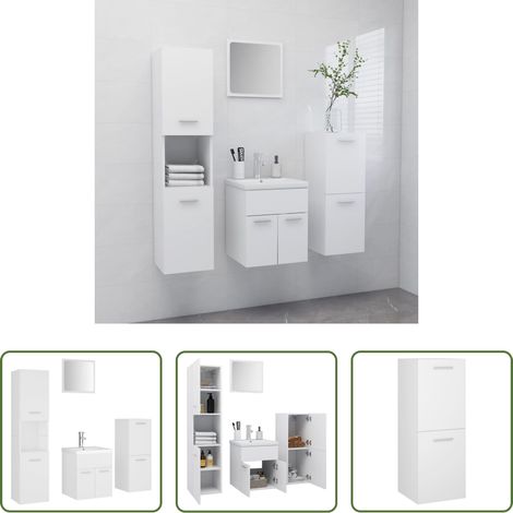 vidaXL Armoire basse - Ensemble de meubles de salle de bain Blanc Aggloméré (1/5)