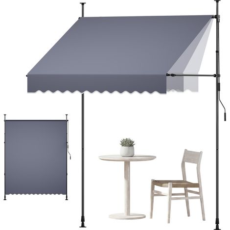 VEVOR Klemmmarkise 2 m, Höhenverstellbare Markise mit Handkurbel, Terrassenmarkise UPF 80+ Sonnenschutz, Sonnenmarkise, Balkonmarkise, Ideal für Terrasse, Balkon  & Garten, Dunkelgrau (1/5)