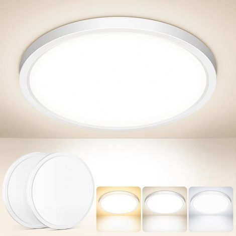Set of 2 Round LED Ceiling Lights, Ultra-Thin IP44, 3 Color Temperatures, for Living Room and Bathroom (1/5)